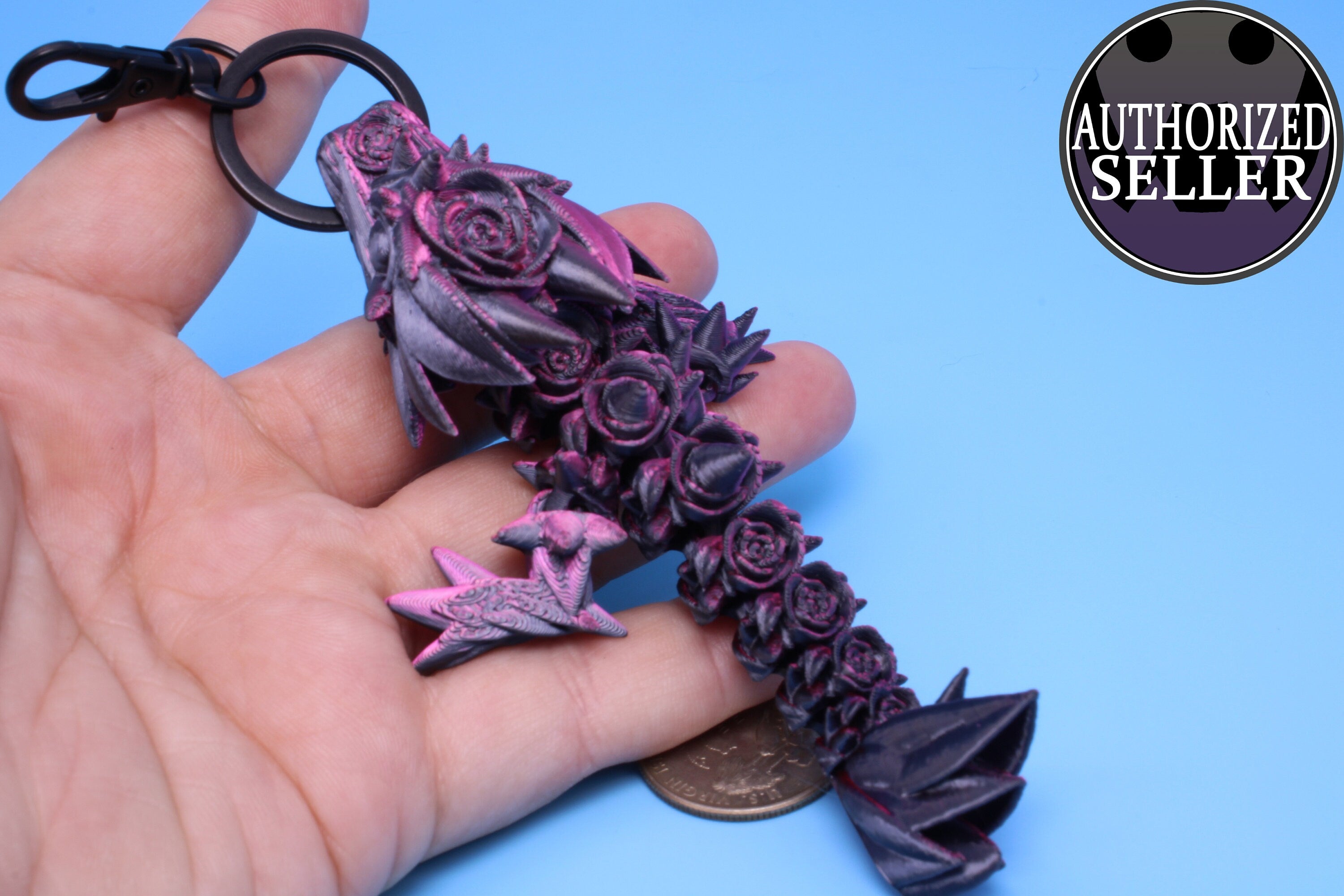 Baby Rose Dragon- Tadling Keychain | 3D Printed Rose Dragon | 4.75 inches Made to Order