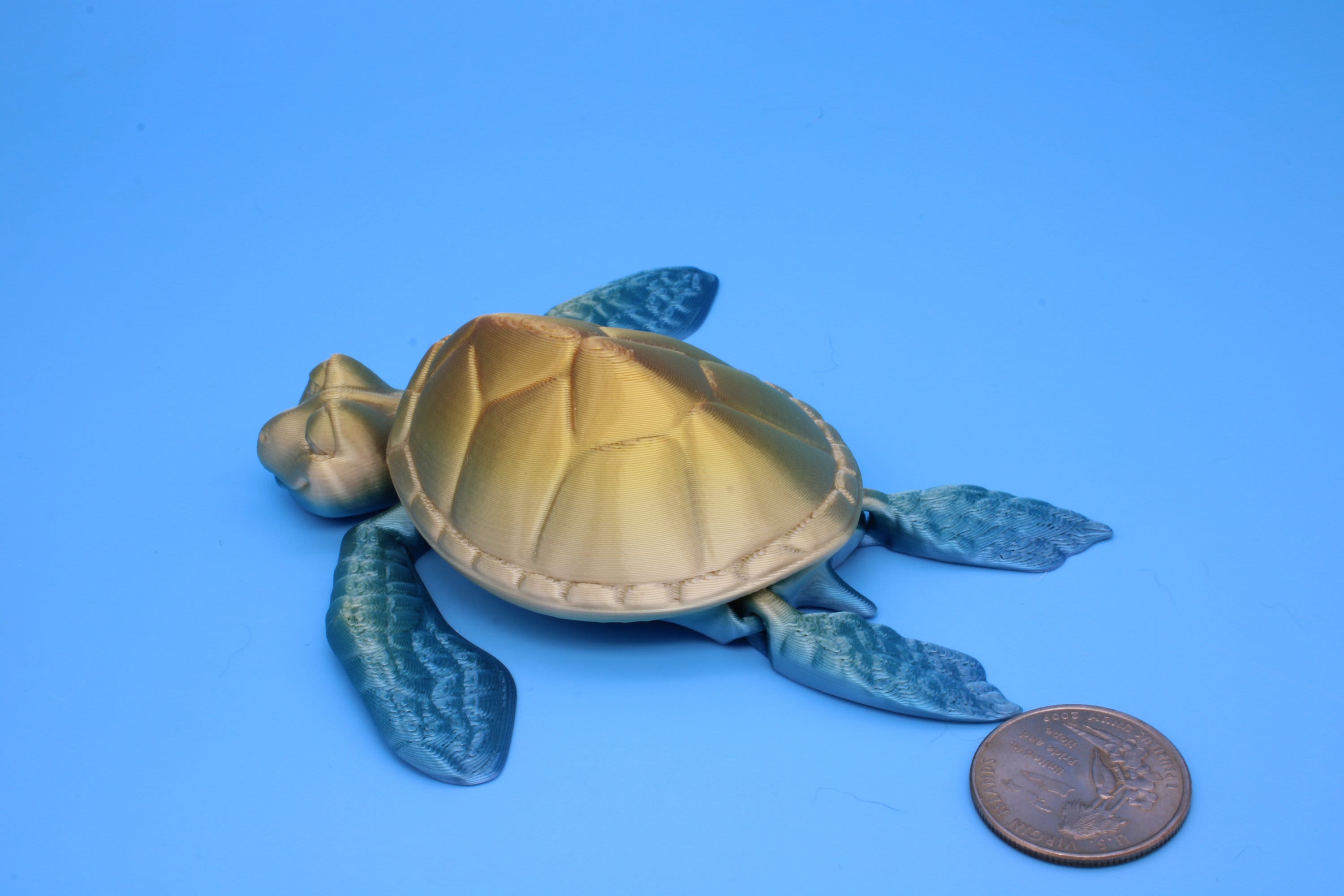 Turtle- Blue & Gold | Cute Flexi Toy | Articulating Turtle | 3D printed 4.75 in.