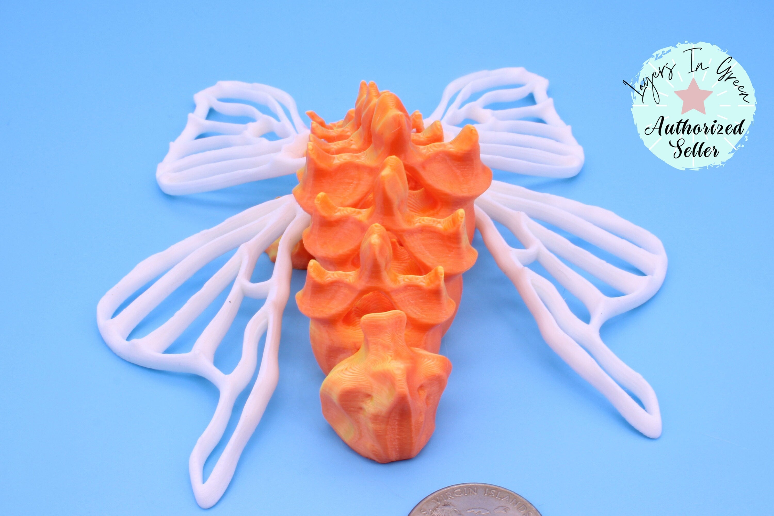 Bone Moth | Orange / Yellow Body | 3D Printed