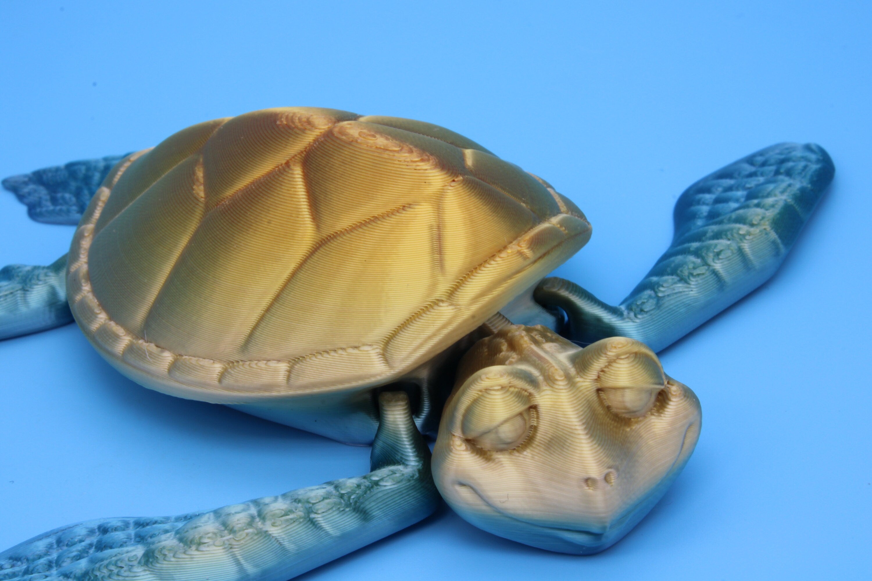 Turtle- Blue & Gold | Cute Flexi Toy | Articulating Turtle | 3D printed 4.75 in.