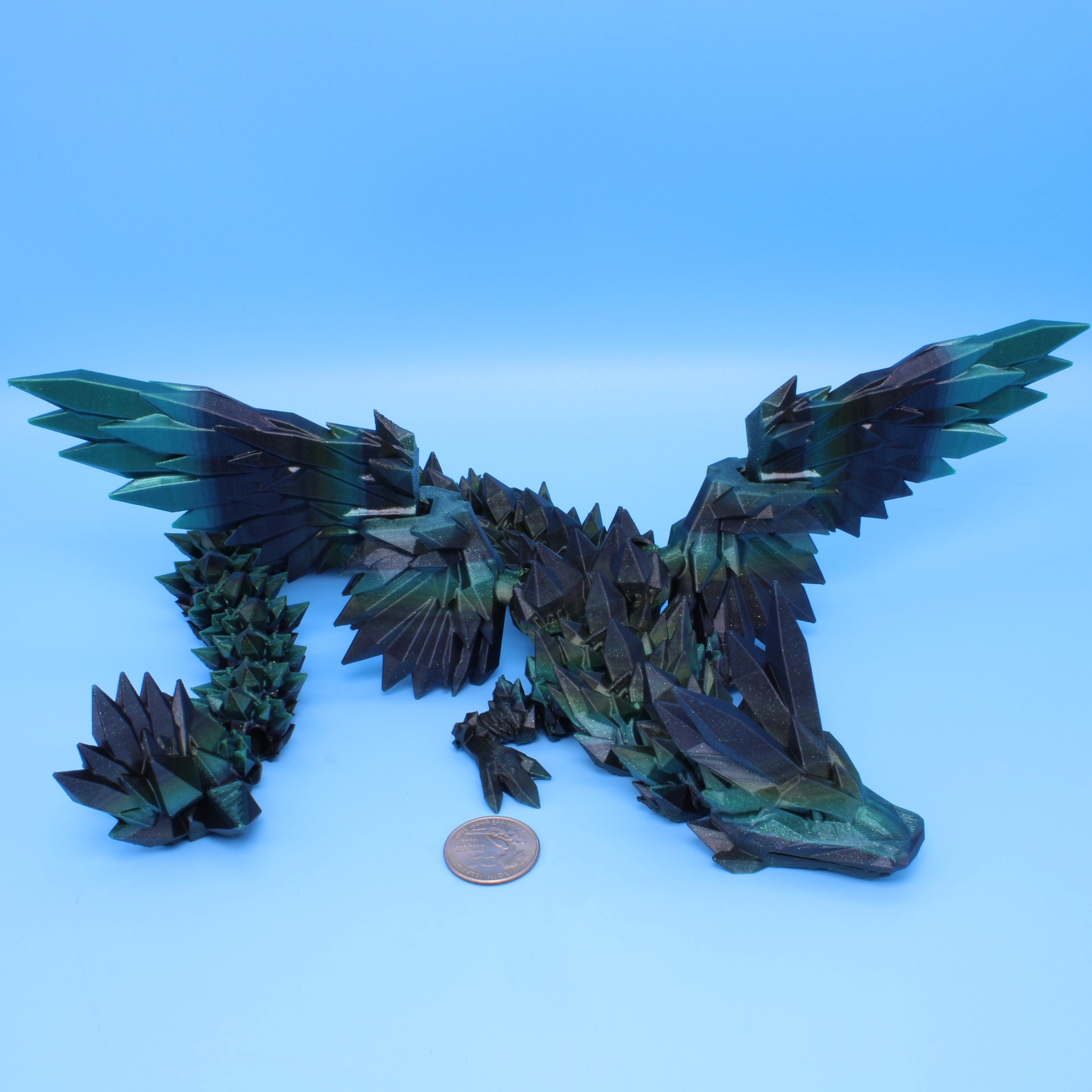 Crystal Wing Dragon | Green Black | 3D printed | 18 in.