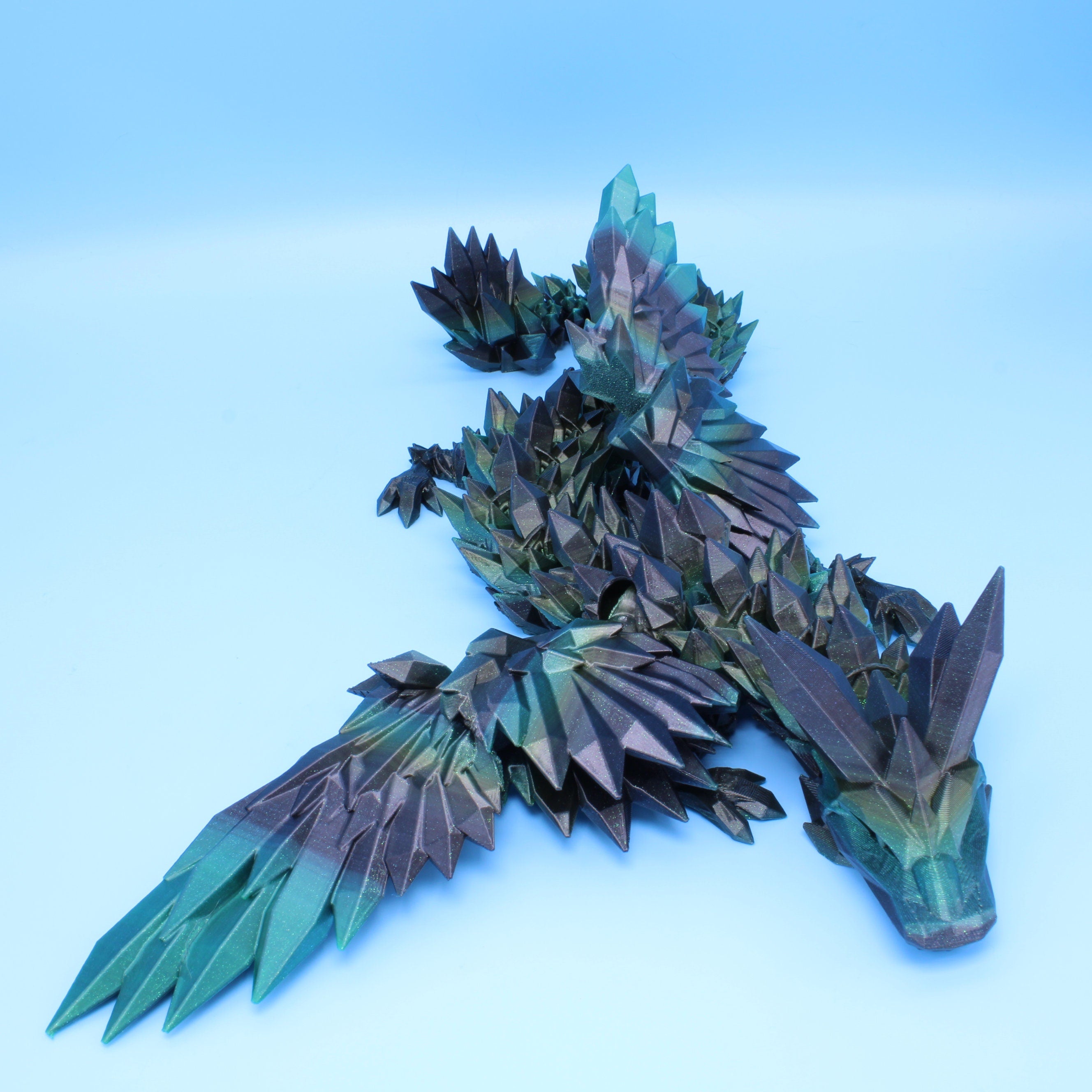 Crystal Wing Dragon | Green Black | 3D printed | 18 in.