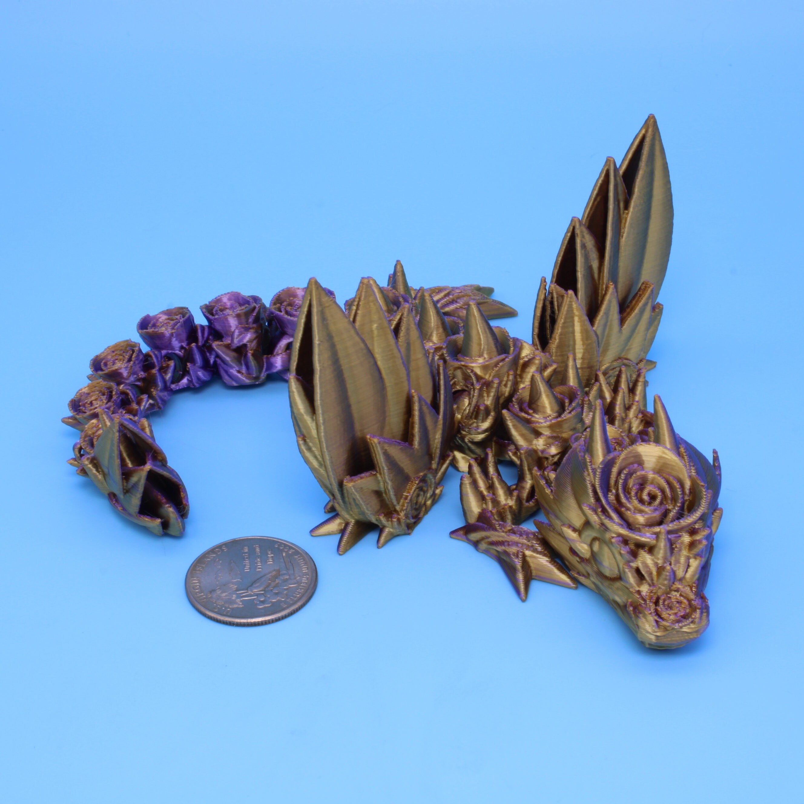 Baby Rose Wing Dragon | Purple Gold | 3D Printed 8.5 in.