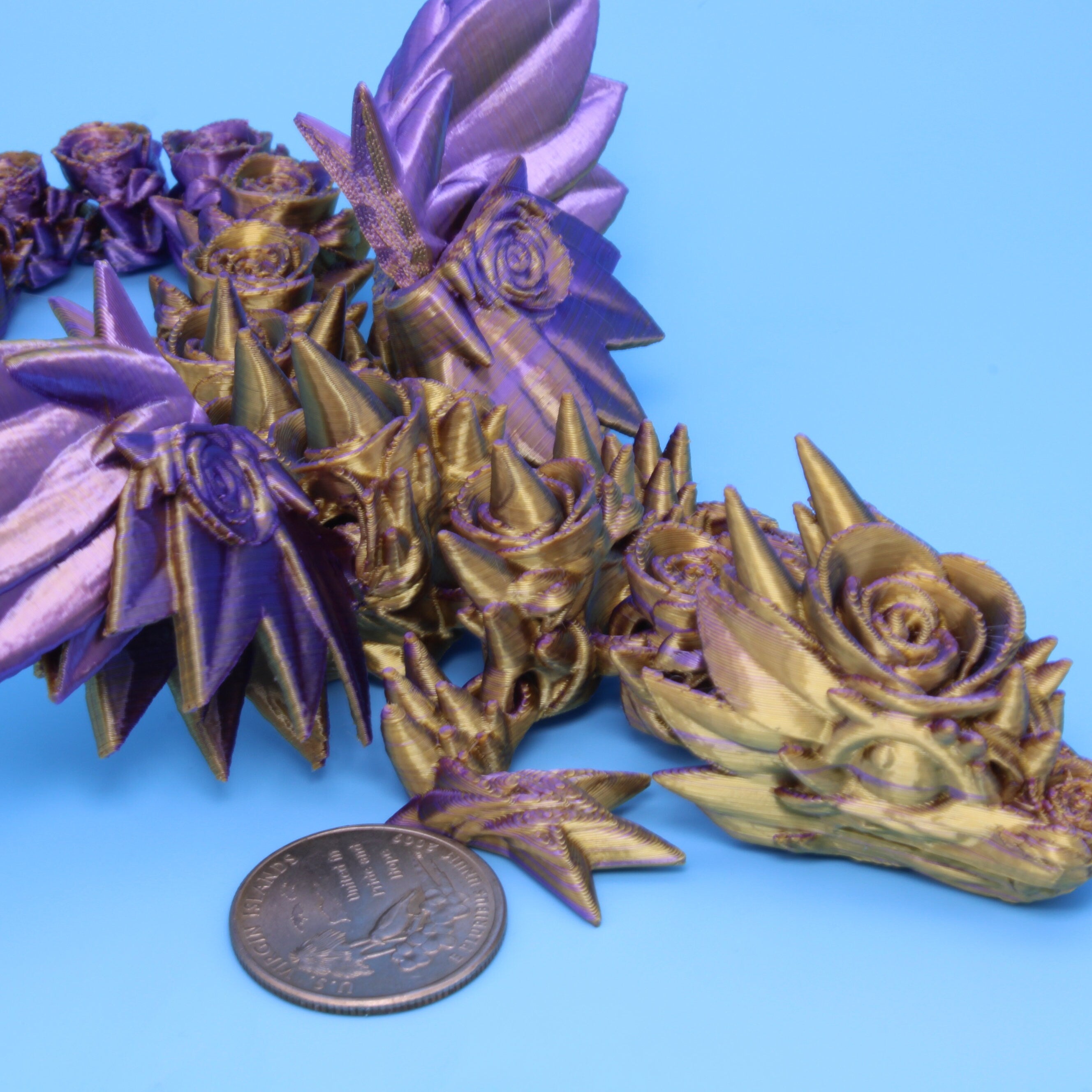 Baby Rose Wing Dragon | Purple Gold | 3D Printed 8.5 in.