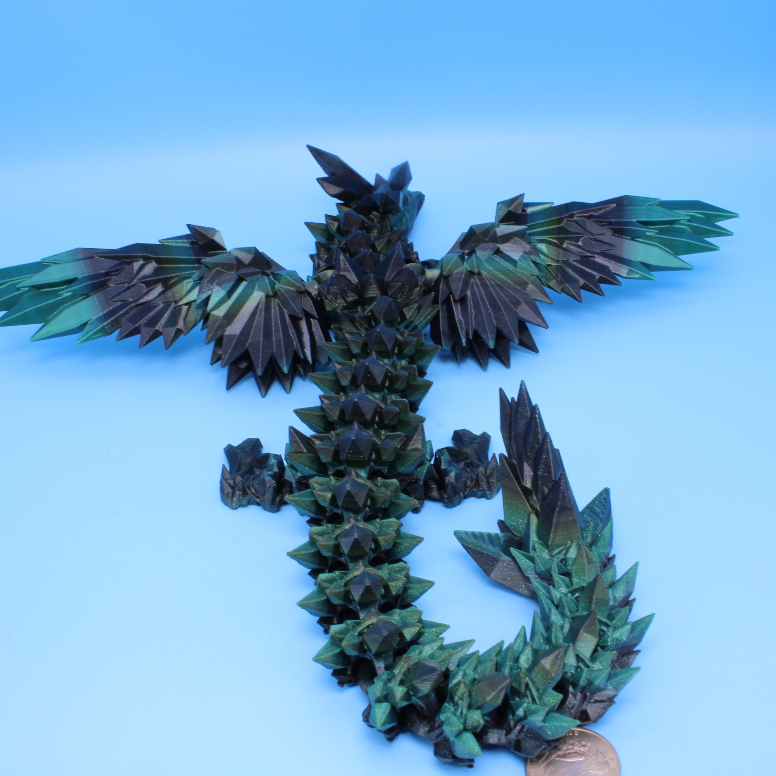 Crystal Wing Dragon | Green Black | 3D printed | 18 in.