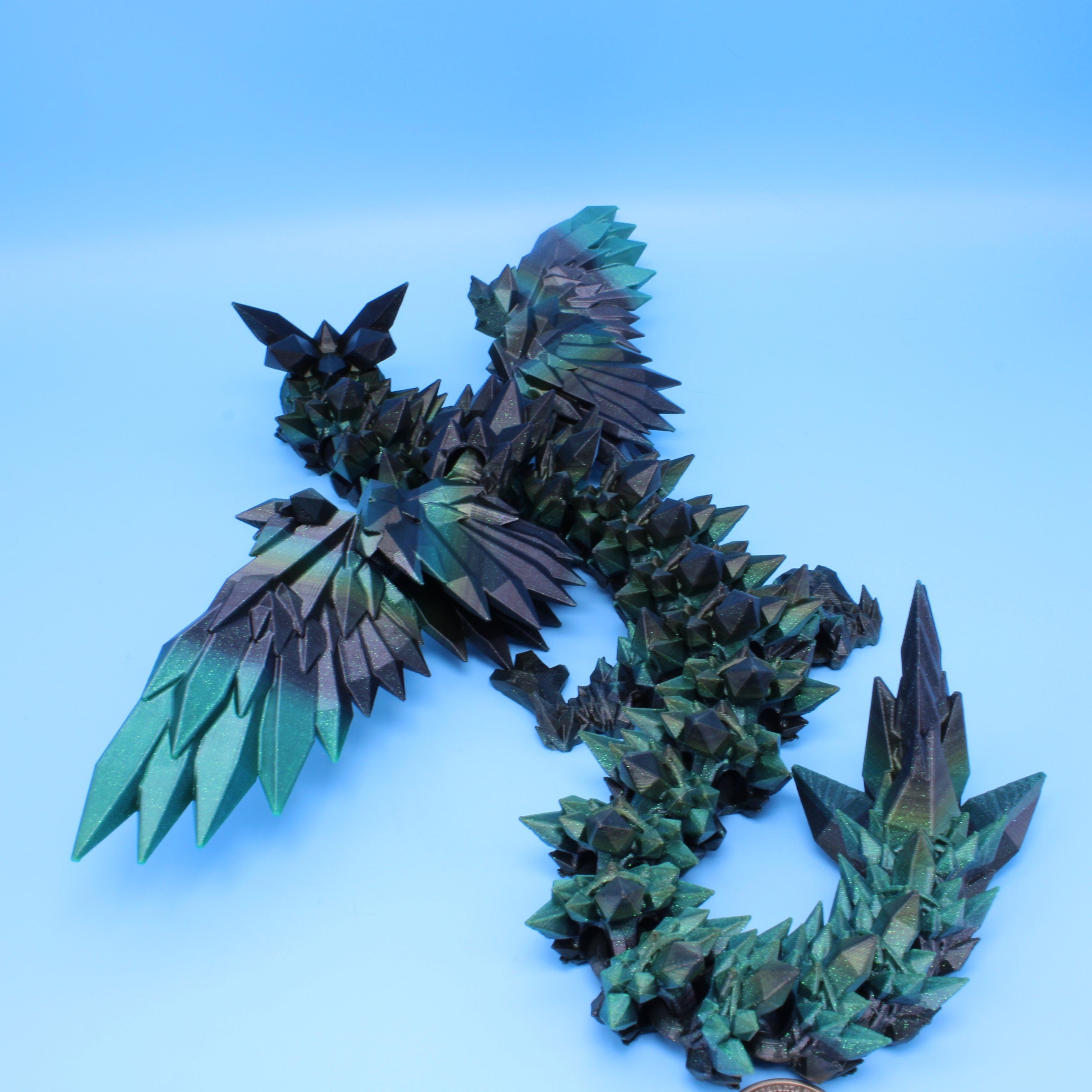 Crystal Wing Dragon | Green Black | 3D printed | 18 in.