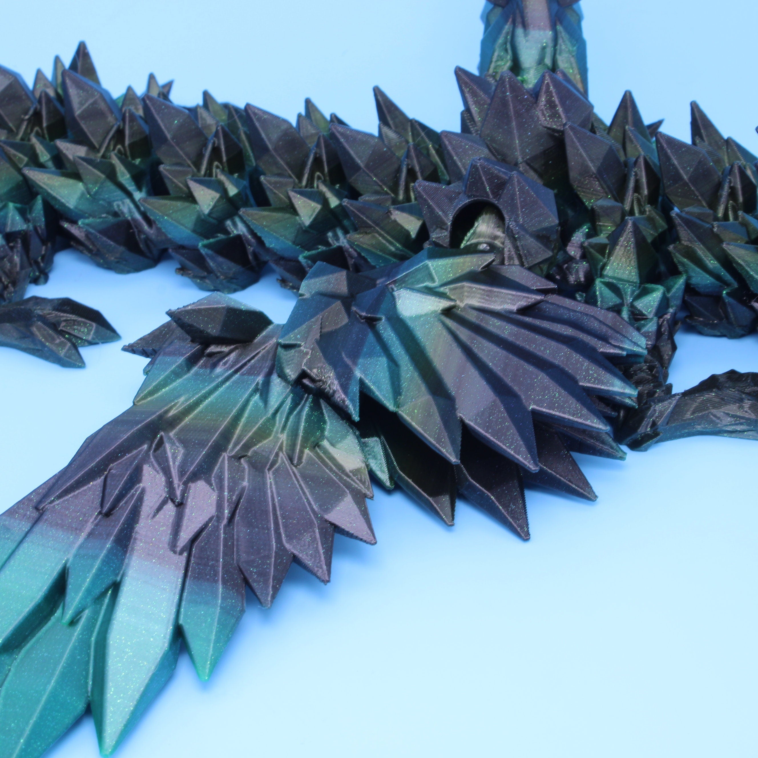 Crystal Wing Dragon | Green Black | 3D printed | 18 in.