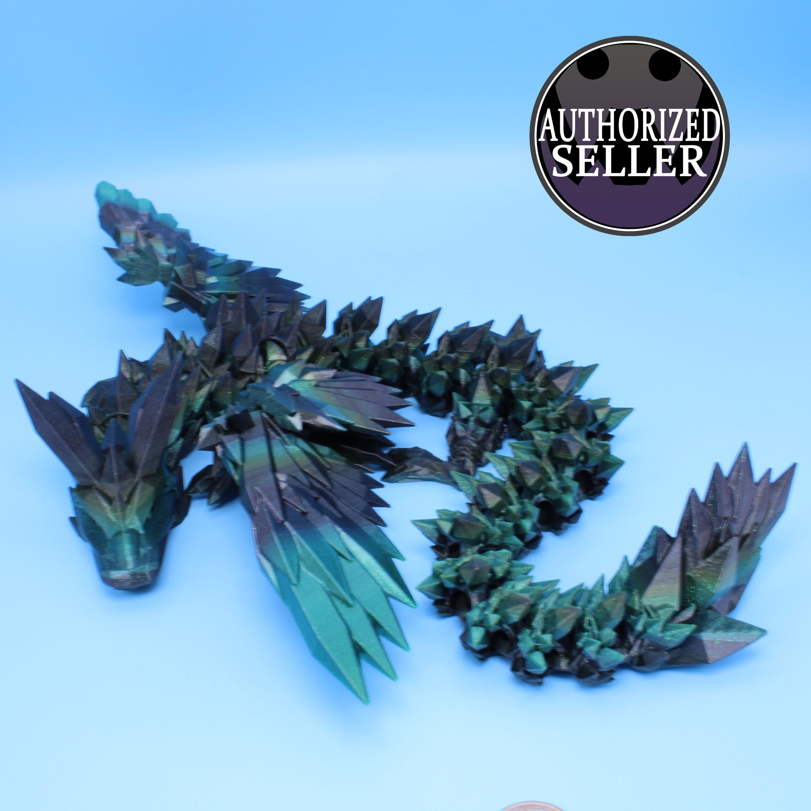 Crystal Wing Dragon | Green Black | 3D printed | 18 in.