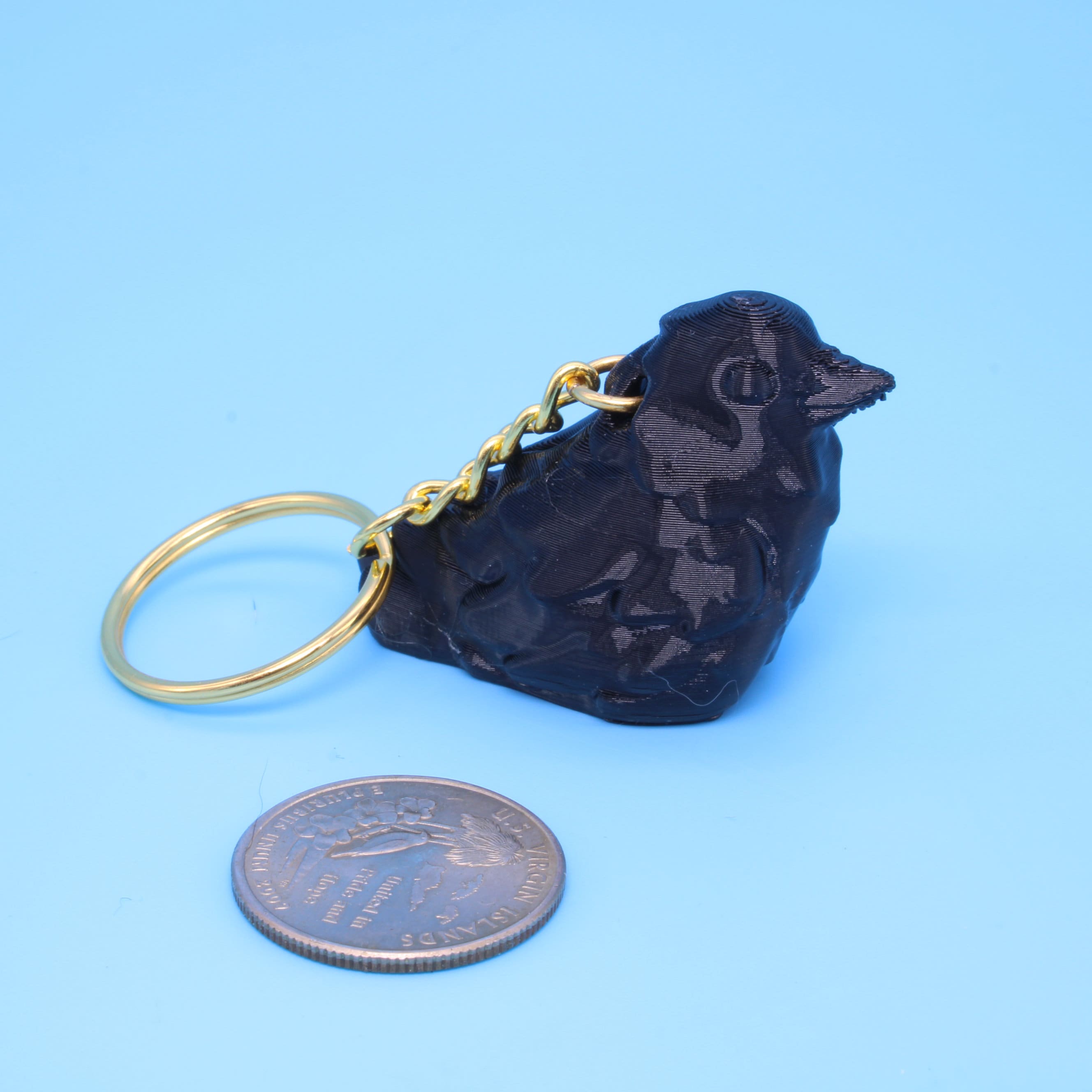 Miniature Black Raven Keychain. 3D Printed TPU