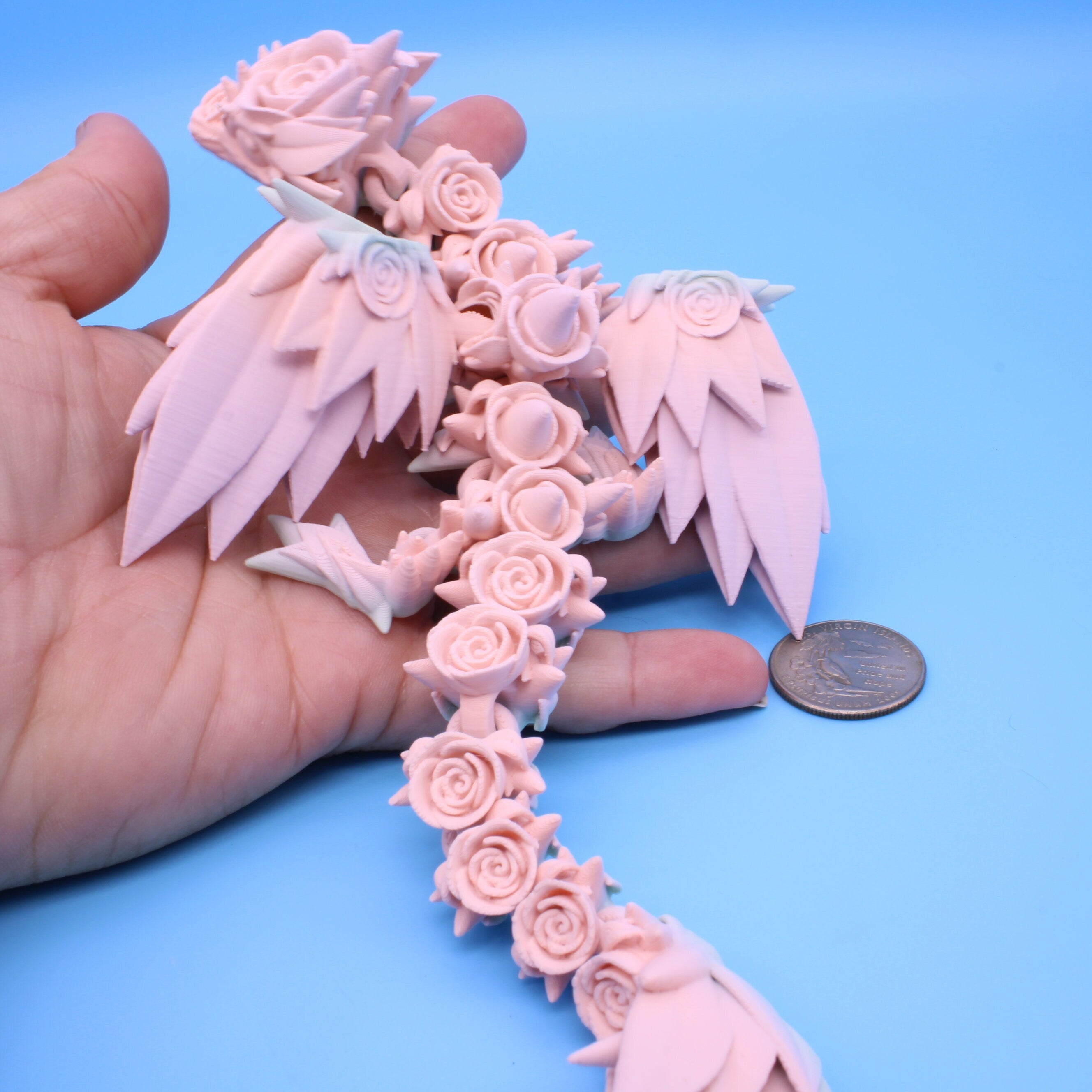 Baby Rose Wing Dragon | 3D Printed | Flexi Toy 8.5 in.