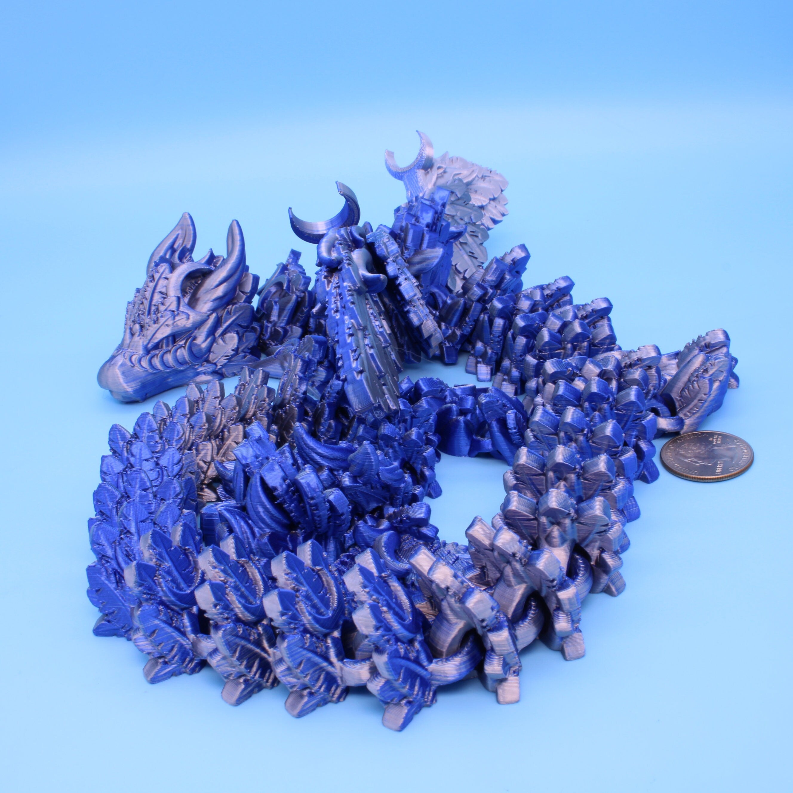 Lunar Wing Dragon | Blue / Silver | 3D Printed | 24 inches!
