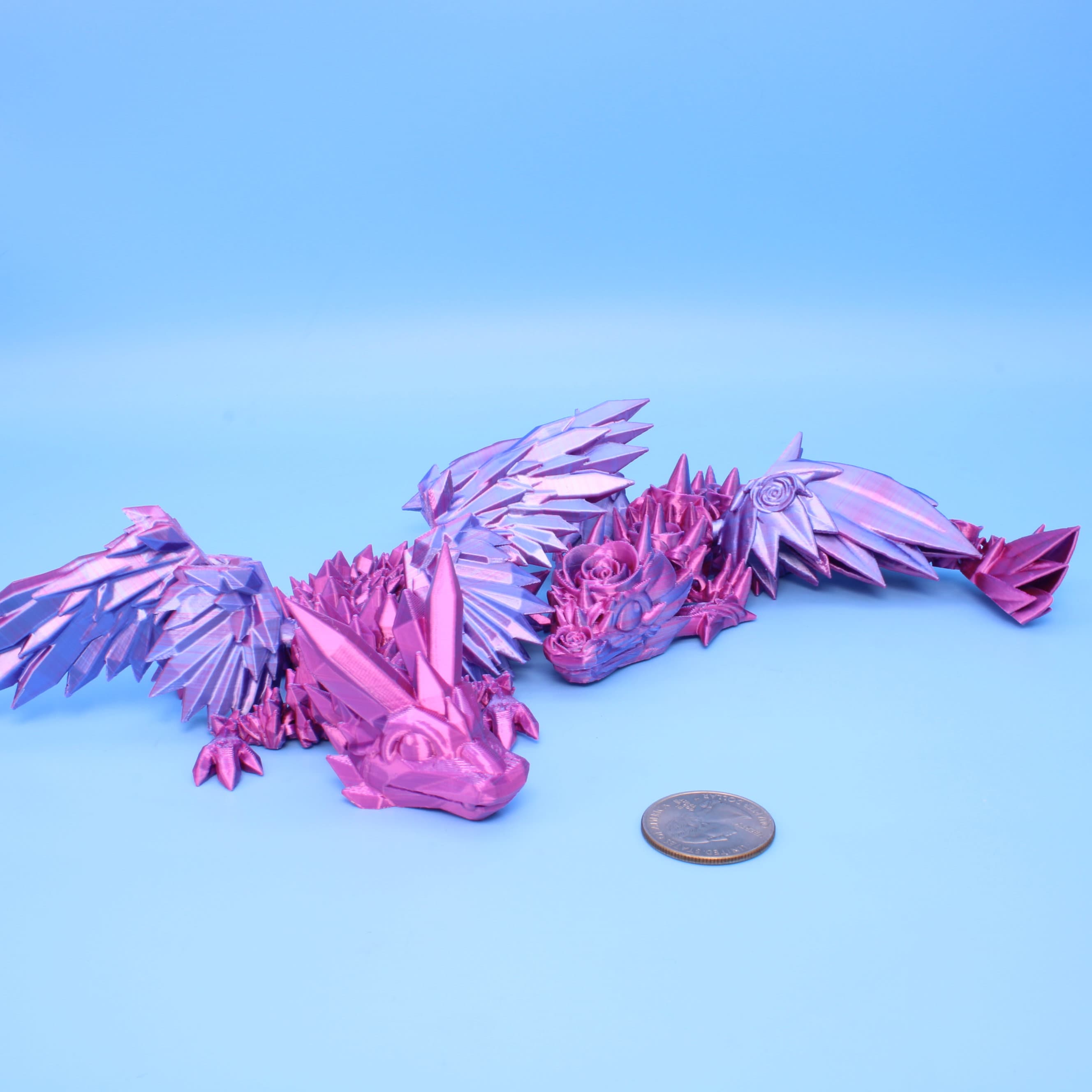 Baby Crystal & Rose Wing Dragon | Miniature | 3D printed | 7 in.