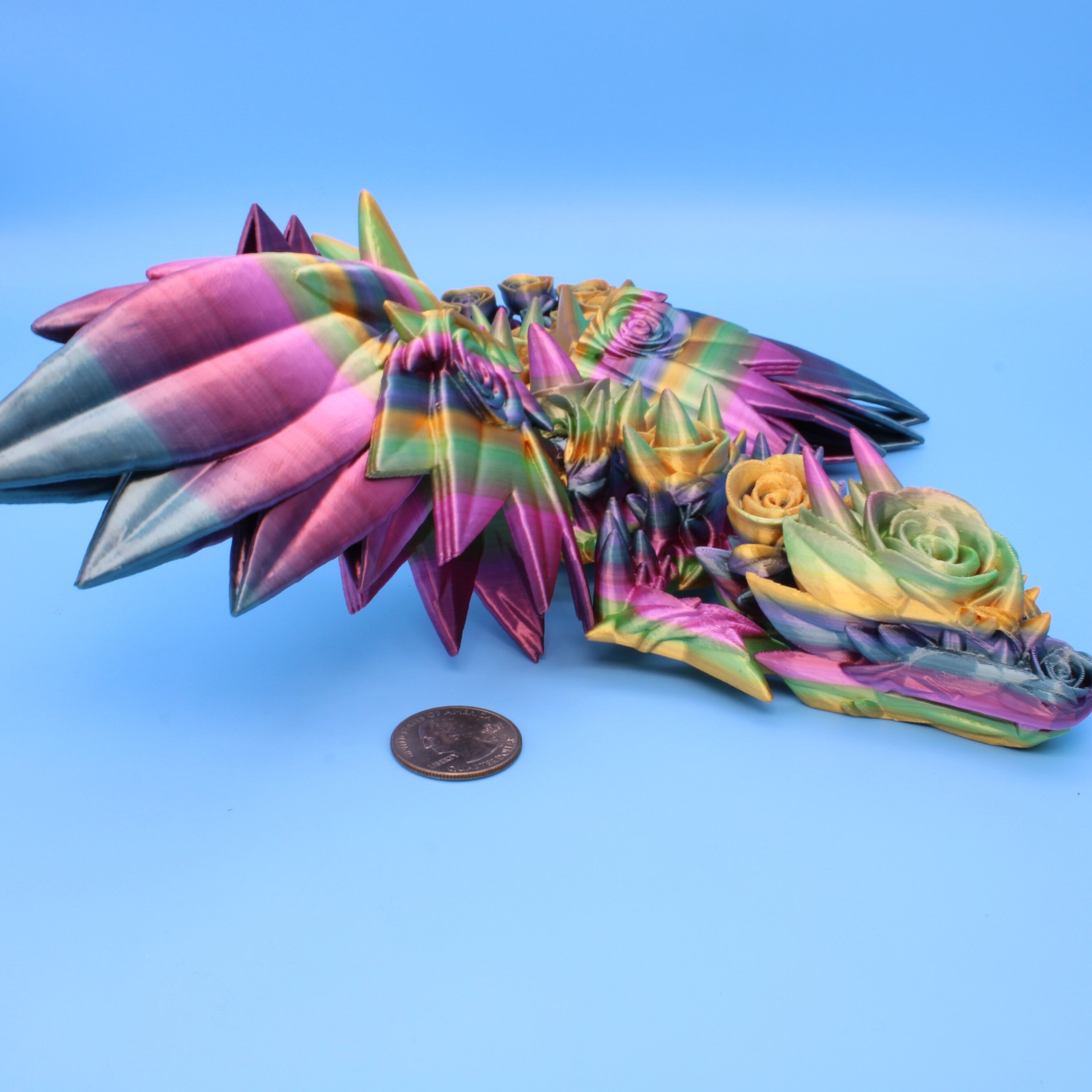 Rose Wing Dragon- Rainbow | 3D Printed | 19 in.